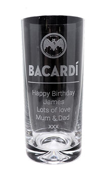 Personalised Bacardi Label Highball Glass And 70cl Bottle Of Bacardi In Presentation Gift Box, 3 of 3