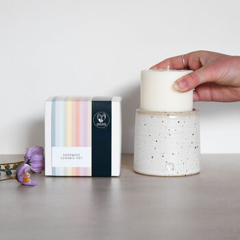 Speckled Clay Candle Pot With Refill Snowdrop White, 4 of 5