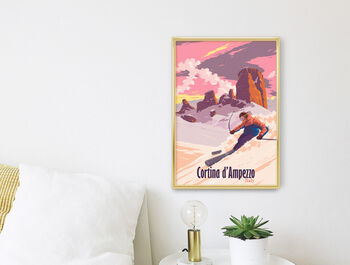 Cortina D'ampezzo Italy Ski Resort Travel Poster Print, 3 of 8