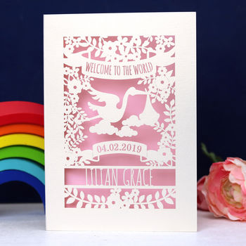 Personalised Floral New Baby Papercut Card, 2 of 7