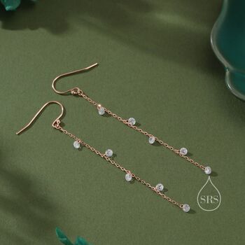 Sterling Silver Cz Cascade Drop Hook Earrings, 5 of 11