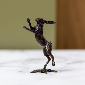 Miniature Bronze Hare Boxing Sculpture 8th Anniversary, 10 of 11