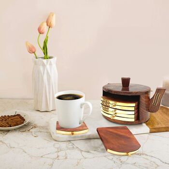 Wooden Tea Coaster With Stand Kettle Shape, 6 of 10