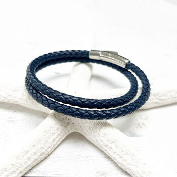 Classic Leather Double Wrap Bracelet For Him, 8 of 12