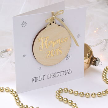 Personalised Babies First Christmas Wooden Bauble Card, 2 of 6