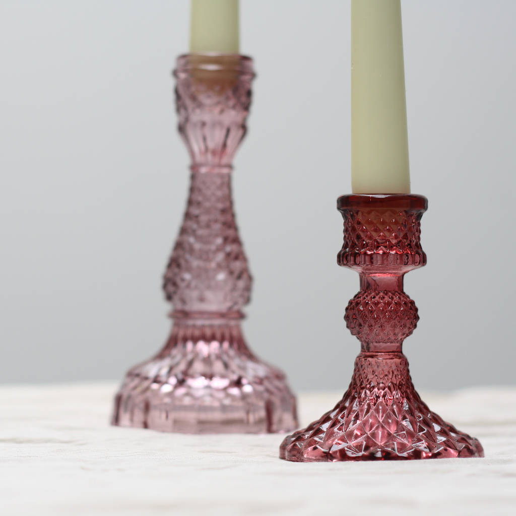 Pink depression glass candlestick holders