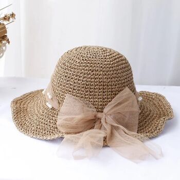 Monaco Cream Pearl Ombré Straw Beach Hat, 2 of 3