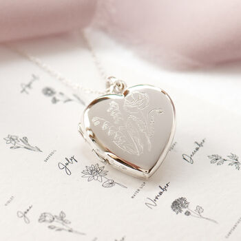 Heart Sterling Silver Two Birth Flowers Locket, 5 of 11