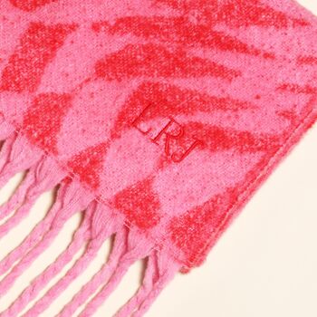Personalised Pink And Red Wavy Checkerboard Winter Scarf, 2 of 5