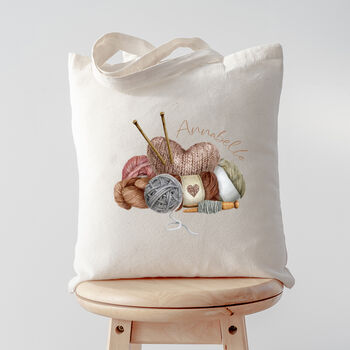 Personalised Knitting Wool Storage Tote Bag, 2 of 2