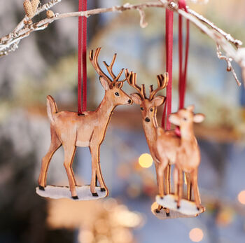 Family Of Deer Wooden Hanging Christmas Decorations, 4 of 5