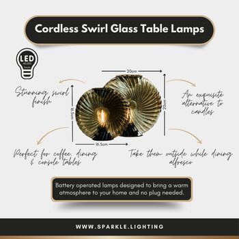 Cordless Dark Green Swirl Glass Table Lamps, 4 of 4