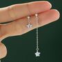 Asymmetric Tiny Moonstone Star Dangle Stud Earrings In Sterling Silver, thumbnail 1 of 12