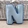 Embroidered Letter Cushion In Soft Blue, thumbnail 4 of 5