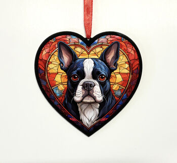 Boston Terrier Stained Glass Effect Heart Suncatcher, 6 of 6