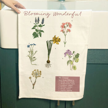 Personalised Secret Message Floral Tea Towel For 90th Birthday, 8 of 8