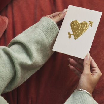 Handmade Personalised Gold Foil Engagement Wedding Heart Card, 2 of 12