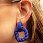 Matte Sculpted Rectangle Dangle Earrings In Royal Blue, thumbnail 1 of 3