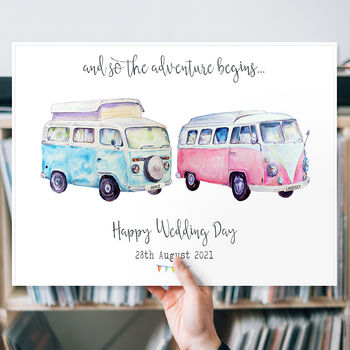 Personalised Mr And Mrs Camper Vans Wedding Print, 2 of 9