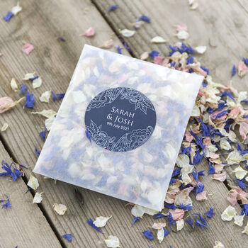 Personalised Navy Lace Wedding Confetti Sachets, 4 of 8