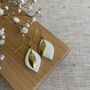 White Ceramic Leaf Earrings Gold Plated, thumbnail 1 of 7