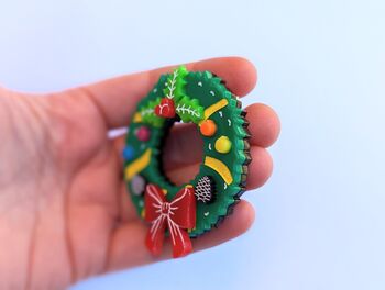 Christmas Wreath Brooch On Acrylic / Xmas Wreath Brooch, 12 of 12