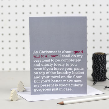'Good Will To All Men' Christmas Card, 2 of 2