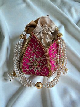 Hot Pink Silk Potli/Wrist Bag, 2 of 5