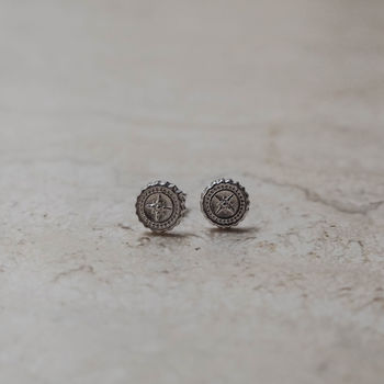Compass Stud Earrings In Silver Or Gold, 4 of 6