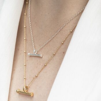 Sterling Silver Gold Plated T Bar Necklace, 9 of 9