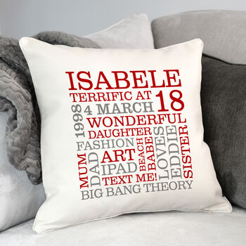 Personalised 18th Birthday Word Art Cushion, 4 of 9