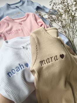 Personalised Heart Baby Zip Sleepsuit | Newborn Gift, 4 of 6