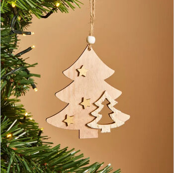 Christmas Tree Shaped Wooden Bauble Hanging Decoration, 2 of 4