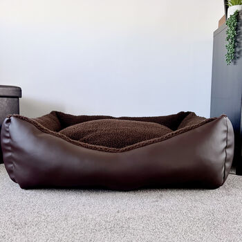 Vegan Leather And Sherpa Fleece Lined Dog Bed, 7 of 12