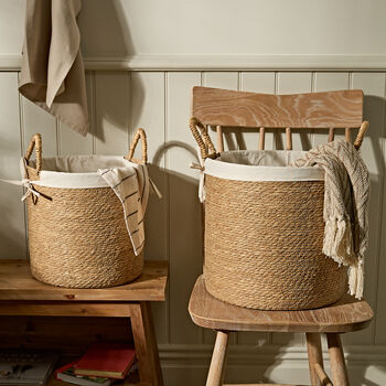 Cotton Lined Woven Seagrass Storage Basket, 4 of 5