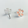 Sterling Silver Pink Flower Pearl Stud Earrings, thumbnail 2 of 6