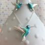Solid Silver Handpainted Hummingbird Earrings, thumbnail 3 of 4