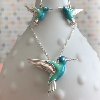 Solid Silver Handpainted Hummingbird Earrings, 3 of 4