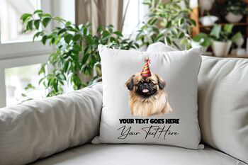 Personalised Pekingese Birthday Congratulations Party Cushion, 2 of 2