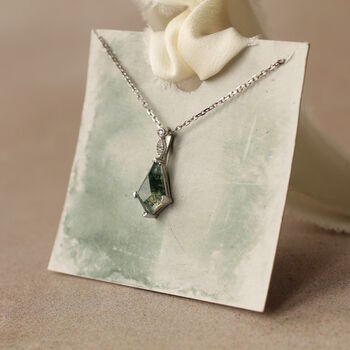 Moss Agate Art Deco Silver Necklace, 4 of 8