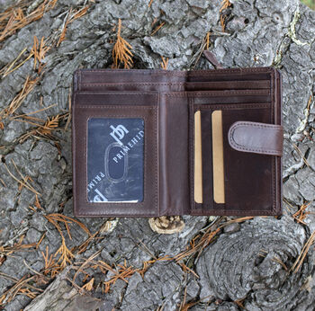 Women's Luxury Brown Leather Tab Trifold Purse Rfid Protected Personsalised, 4 of 7