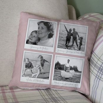Personalised Four Photo Cushion With Captions, 3 of 7