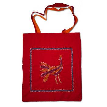 Upcycled Reversible Peacock Red And Orange Tote Bag, 2 of 6