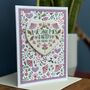 Luxury Lilacs And Purples Folksy Wedding Card With Heart Keepsake, thumbnail 3 of 3