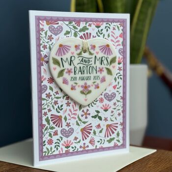 Luxury Lilacs And Purples Folksy Wedding Card With Heart Keepsake, 3 of 3