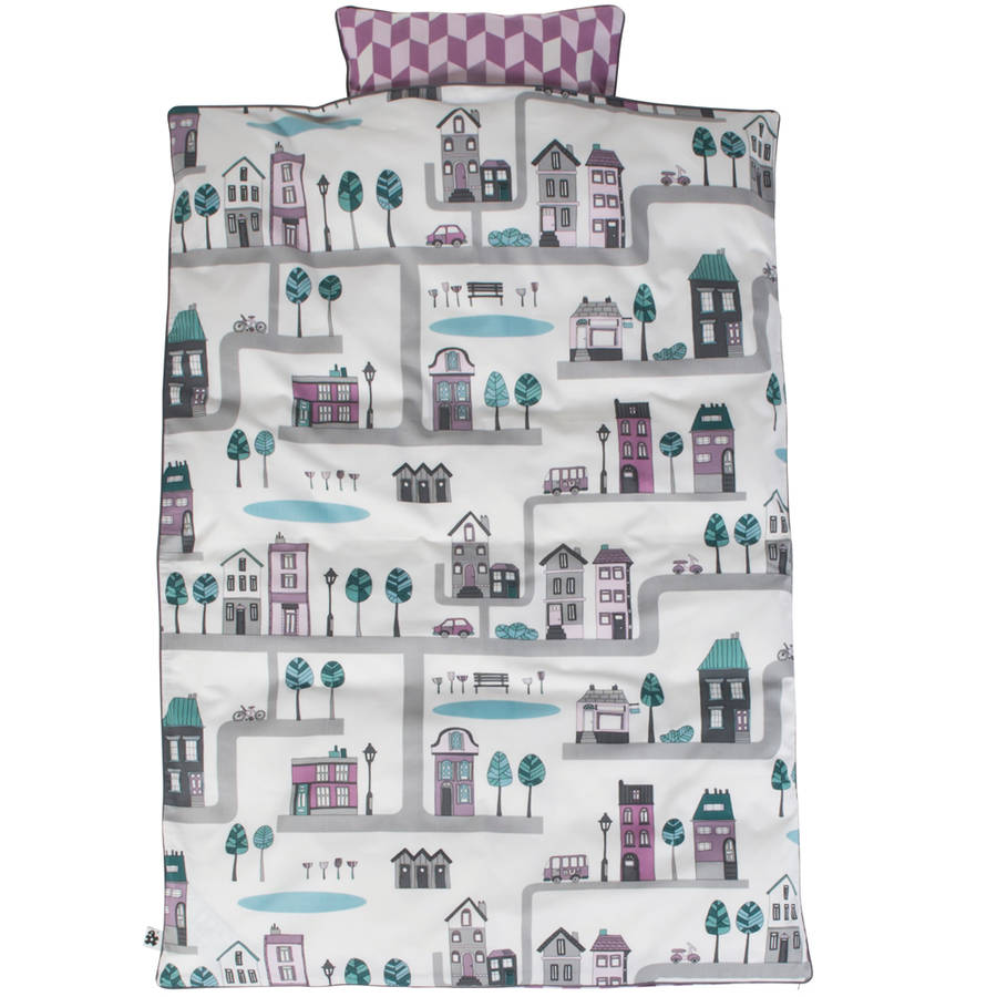 bed linen with village design by rocket and fox | notonthehighstreet.com