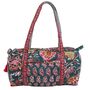 Block Printed Pine Green, Red And Mustard Floral Quilted Duffle Bag, thumbnail 7 of 9