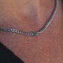 Mens Silver Emerald Green Chain Necklace Stainless Steel, thumbnail 1 of 12