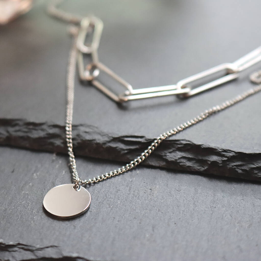 Multilayer Paperclip Chain Necklace With Coin Pendant By Onnanoko Jewellery