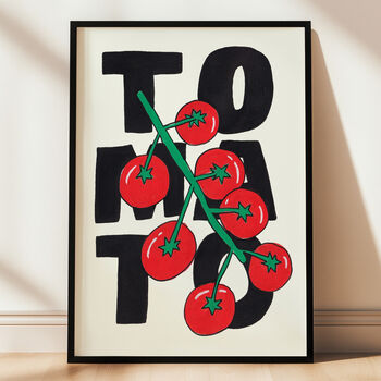 Tomatoes On The Vine – Hand Drawn Fruit Illustration, Bold Typography Wall Art, 3 of 6
